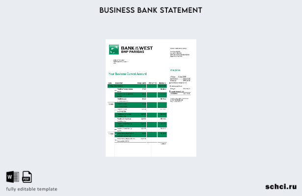 цифровая загрузка выписки по текущему счету компании Bank of the West Шаблон в ф